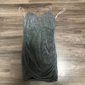Lulus Silver Metallic Shimmer Ruched Bodycon Mini Dress - Size M - Party Ready!